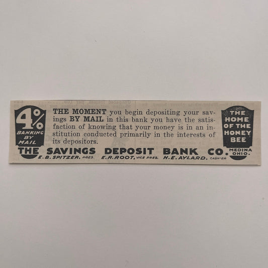 The Savings Deposit Bank Co Medina - EB Spitzer ER Root HE Aylard 1926 Ad AG3-M8