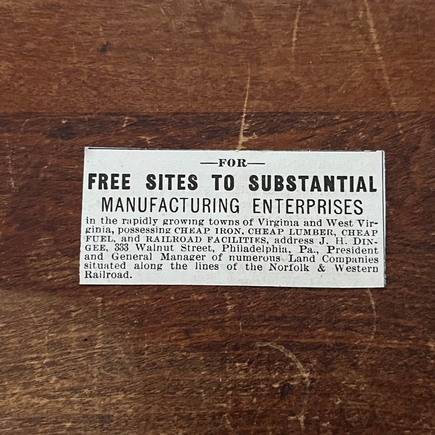 Free Manufacturing Sites J.H. Dingee Philadelphia Original Advertisement AD8-P29