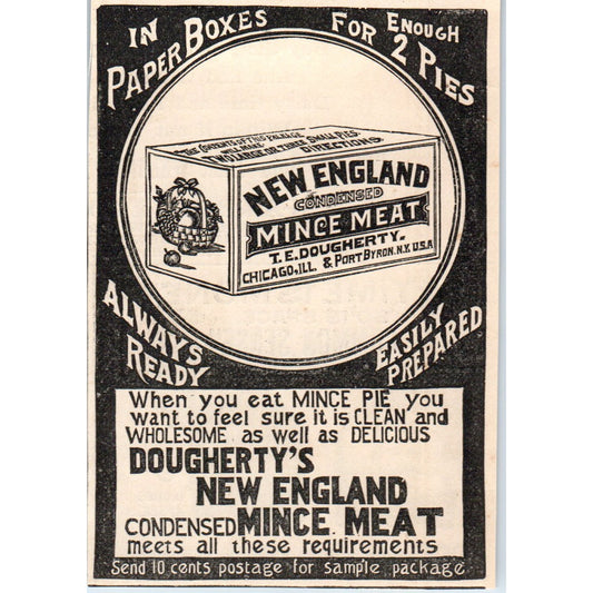 T.E. Dougherty's New England Mince Meat 1892 Magazine Ad AB6-3