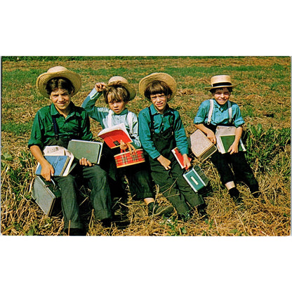 Amish School Boys With Lunch Boxes Pennsylvania Dutch Country Postcard PD8