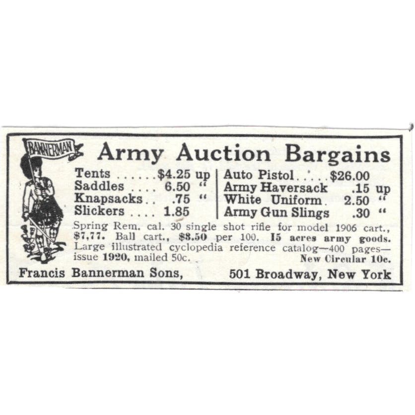 Army Auctions Francis Bannerman Sons NY c1918 Original Advertisement AE5-SV2