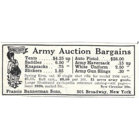 Army Auctions Francis Bannerman Sons NY c1918 Original Advertisement AE5-SV2