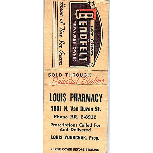 Louis Pharmacy Louis Yourchak Milwaukee WI Vintage Matchbook Cover SF3-Y6