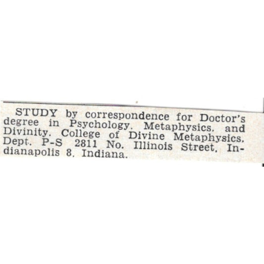 Home Study College of Divine Metaphysics Indianapolis IN 1955 Ad AG1-S6