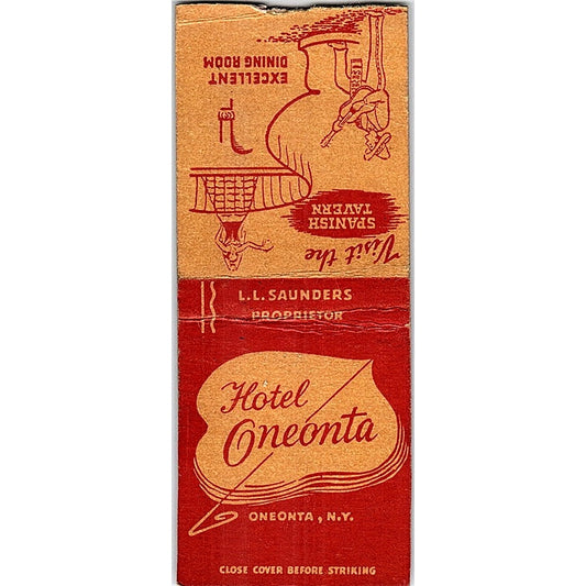 Hotel Oneonta Spanish Tavern NY Vintage Matchbook Cover SF3-Y1