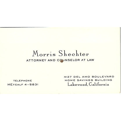 Morris Shechter Attorney Lakewood CA Vintage Business Card SE3-B12