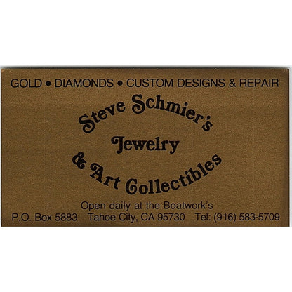 Steve Schmers Jewlry & Arts Collectibles Tahoe CA Vintage Business Card SB4-B10