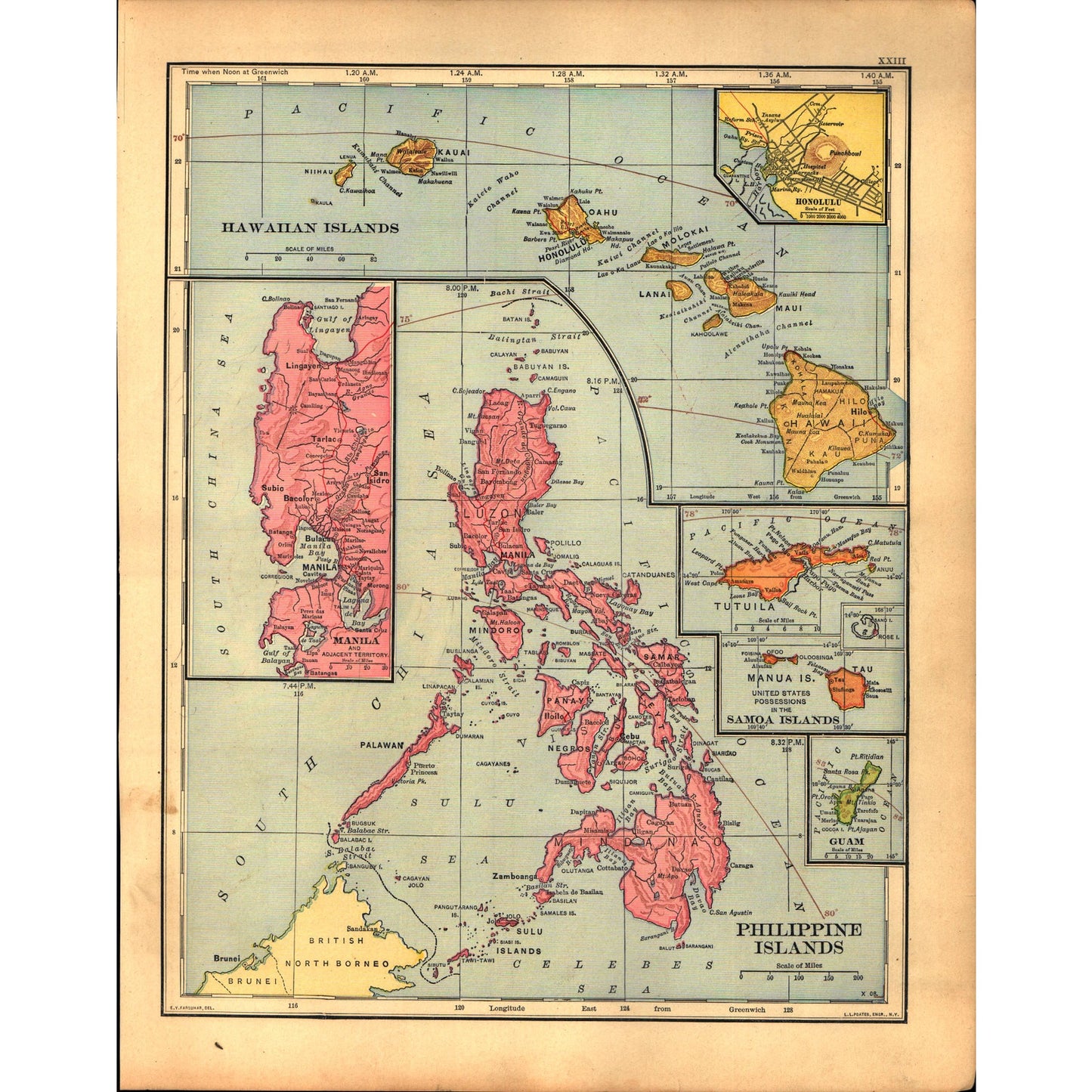 Map Philippine Islands / Cuba Puerto Rico 1901 Original Engraving V1-1