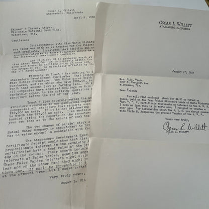 1933 Oscar L. Willett Atascadero CA Attorney Letter and Envelope J17