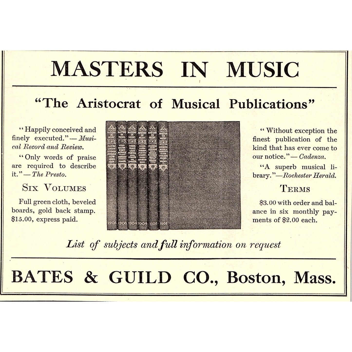 Masters in Music - Bates & Guild Co Boston - 1908 Ad AF4-3