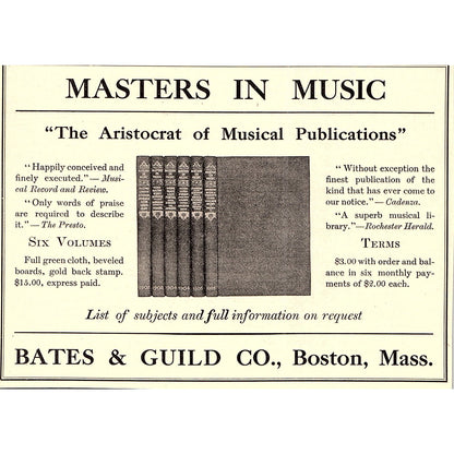 Masters in Music - Bates & Guild Co Boston - 1908 Ad AF4-3