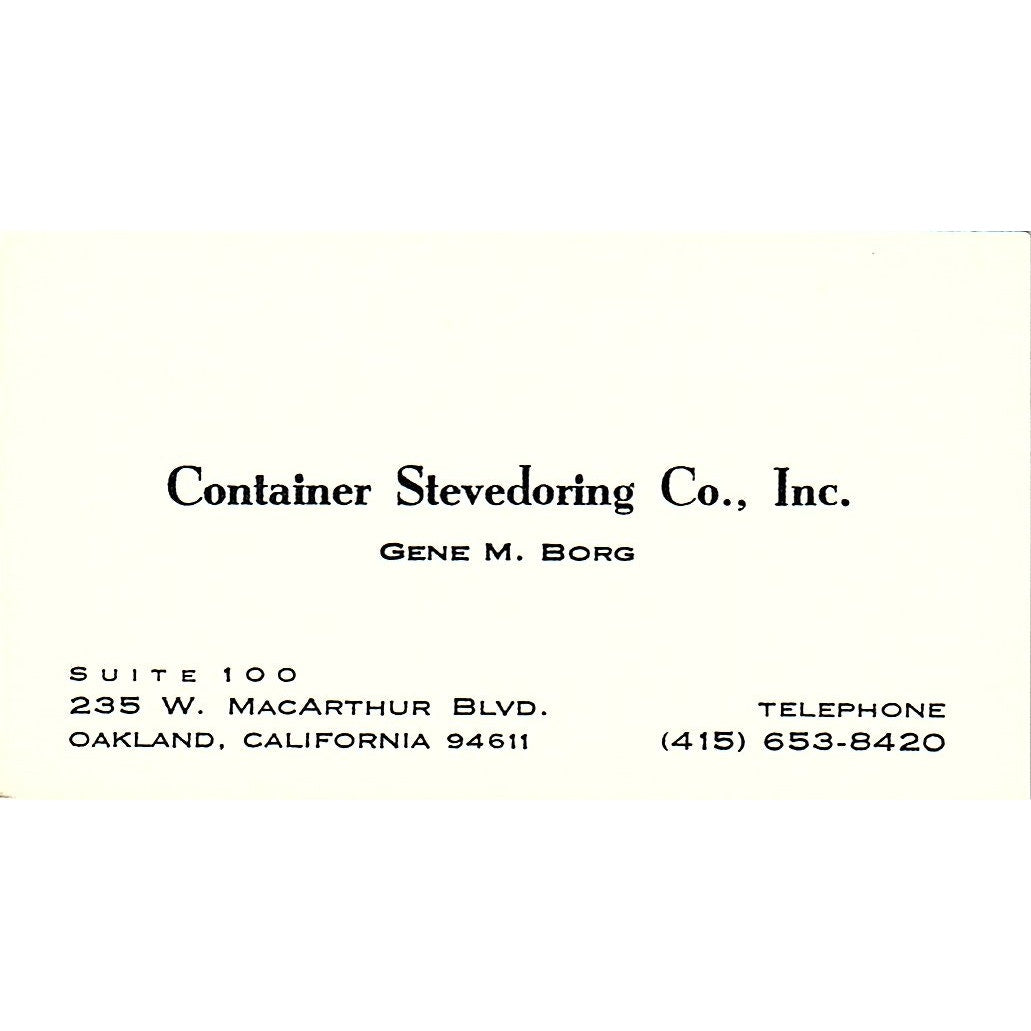 Container Stevedoring Co. Gene M. Borg Oakland CA Vintage Business Card SB4-B11