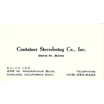 Container Stevedoring Co. Gene M. Borg Oakland CA Vintage Business Card SB4-B11