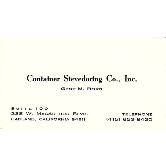 Container Stevedoring Co. Gene M. Borg Oakland CA Vintage Business Card SB4-B11