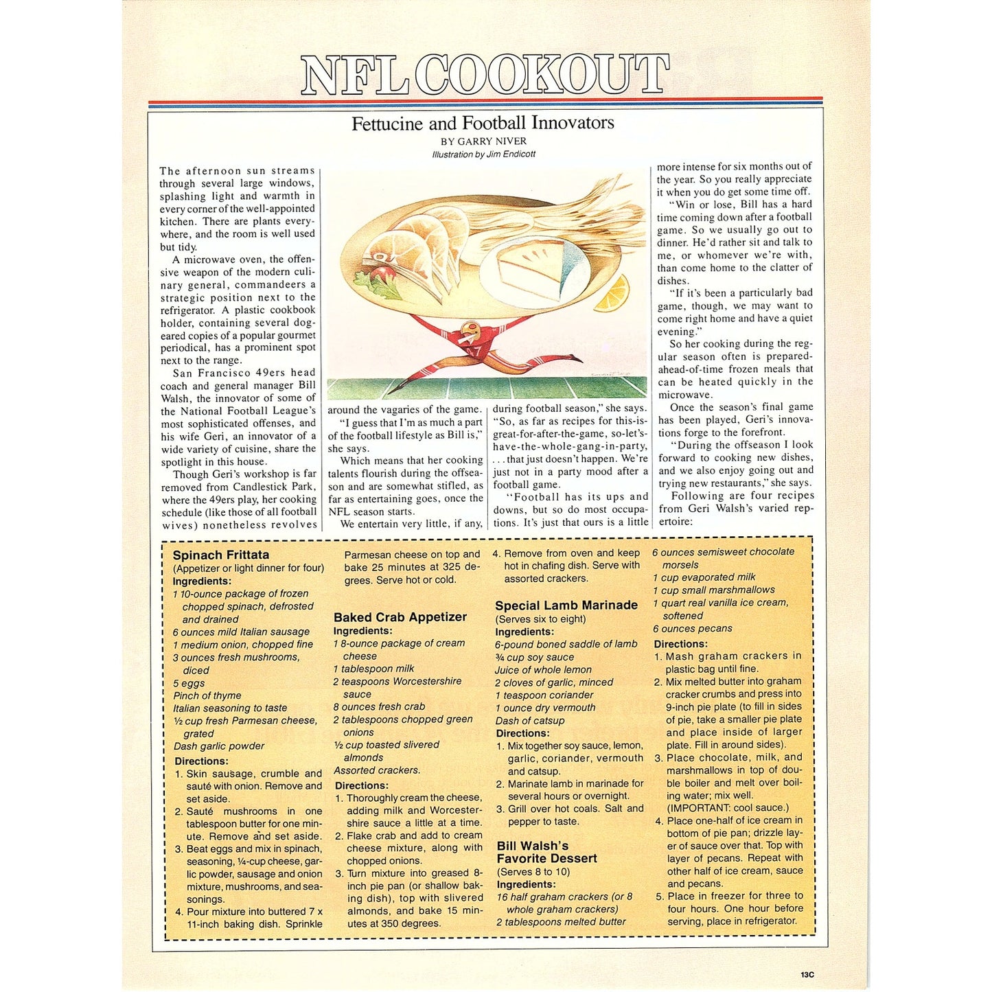 NFL Geri & Bill Walsh Recipes by Garry Niver 8x11" 1981 Ad D26