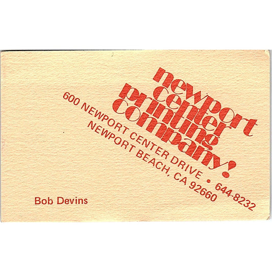 Bob Devins Newport Center Printing Co Newport Beach Vintage Business Card TH2-B1