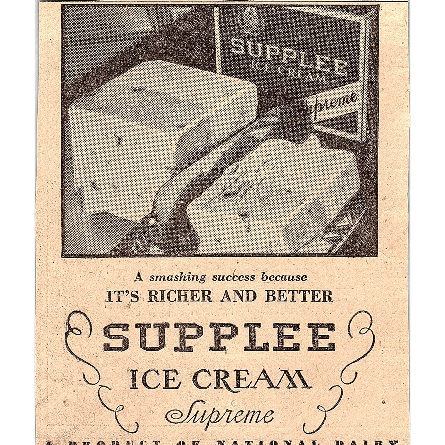 Supplee Ice Cream Supreme 1931 Ad AG3-4