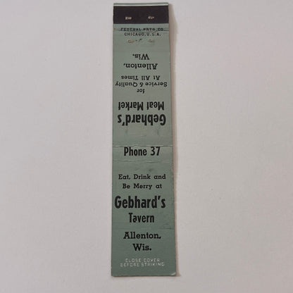 Gebhard's Tavern & Meat Market Allenton WI Vintage Matchbook TB6-MB2-9