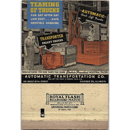 Oscar E Rosche Fork Truck & Transfer Milwaukee WI Vintage Matchbook TB6-MB2-10