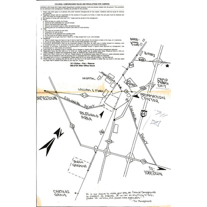 1960s Colonial Campgrounds Williamsburg VA Fold Out Map D24