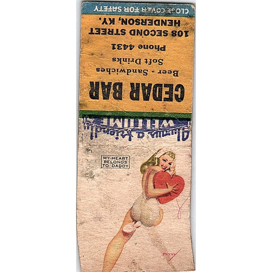 Cedar Bar Henderson KY Pinup Vintage Matchbook Cover SC7-Y7