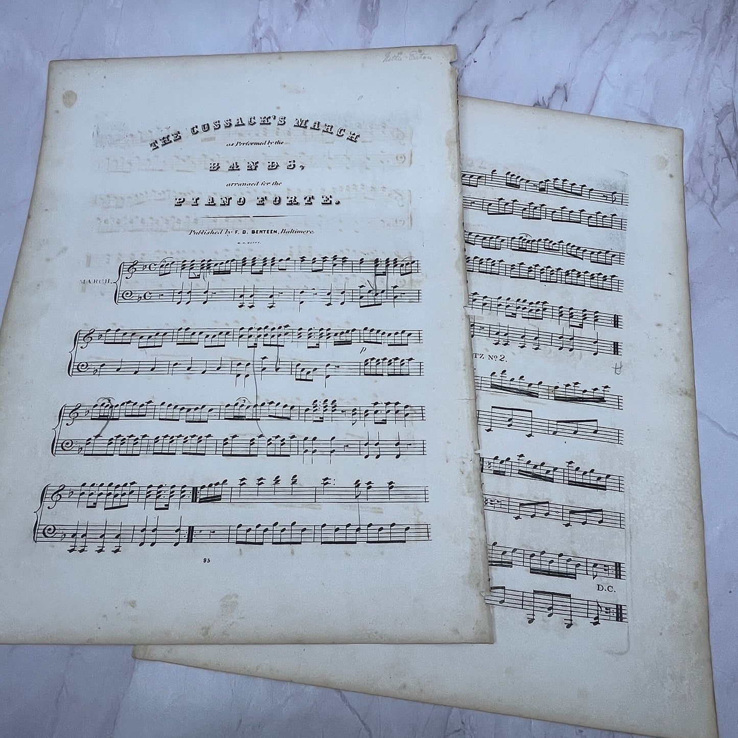 c1860 The Cossack's March Piano Forte F.D. Benteen Sheet Music V16