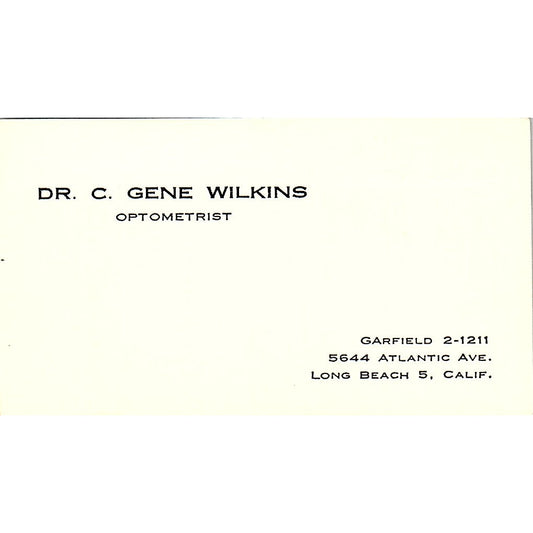 Dr. C. Gene Wilkins Optometrist Long Beach CA Vintage Business Card SB4-B7