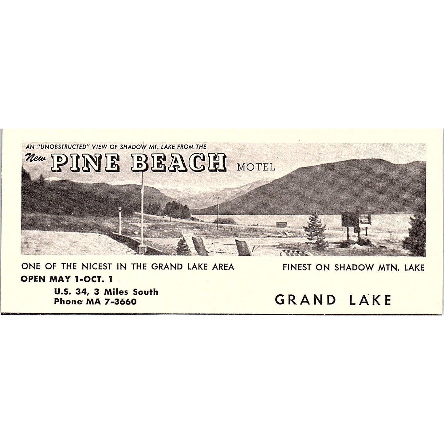 The Pine Beach Motel on Mountain Lake Grand Lake CO 1958 Ad AG1-M3