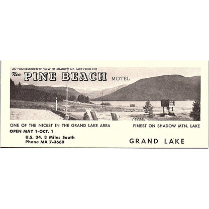 The Pine Beach Motel on Mountain Lake Grand Lake CO 1958 Ad AG1-M3