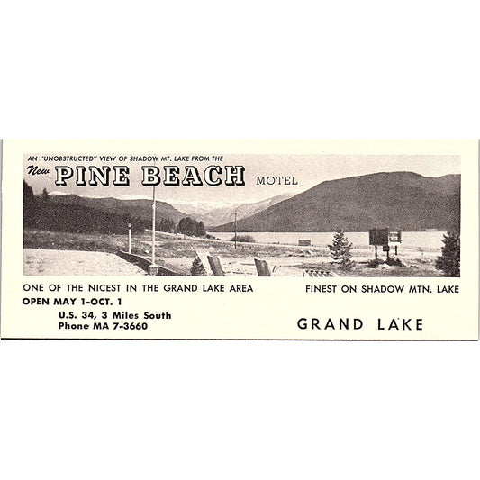 The Pine Beach Motel on Mountain Lake Grand Lake CO 1958 Ad AG1-M3