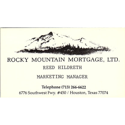Reed Hildreth Rocky Mountain Mortgage Houston TX Vintage Business Card SD9-B4