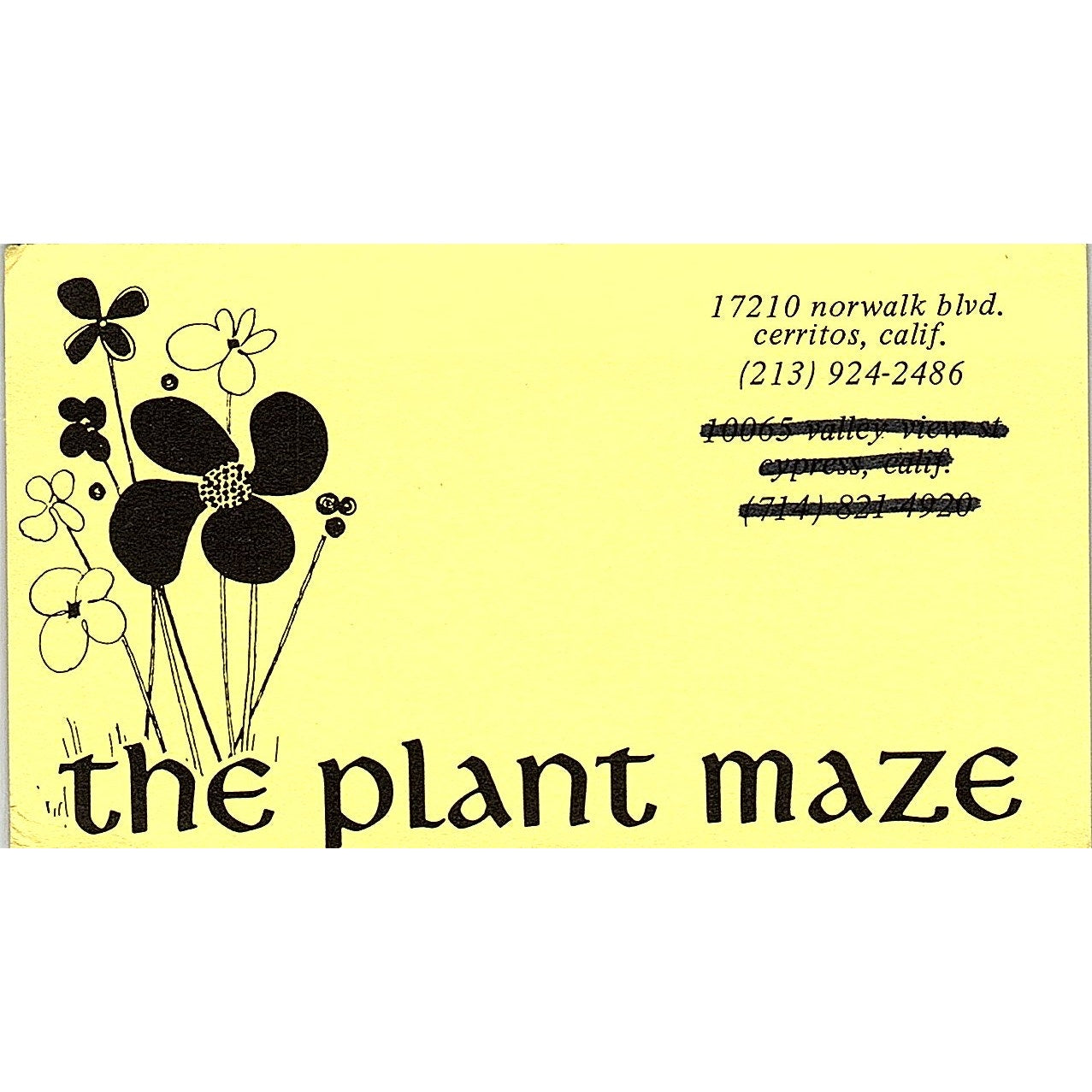 The Plant Maze Cerritos CA Vintage Business Card TH2-B1