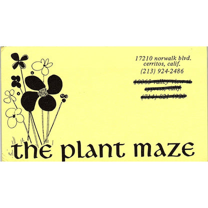 The Plant Maze Cerritos CA Vintage Business Card TH2-B1