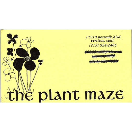 The Plant Maze Cerritos CA Vintage Business Card TH2-B1