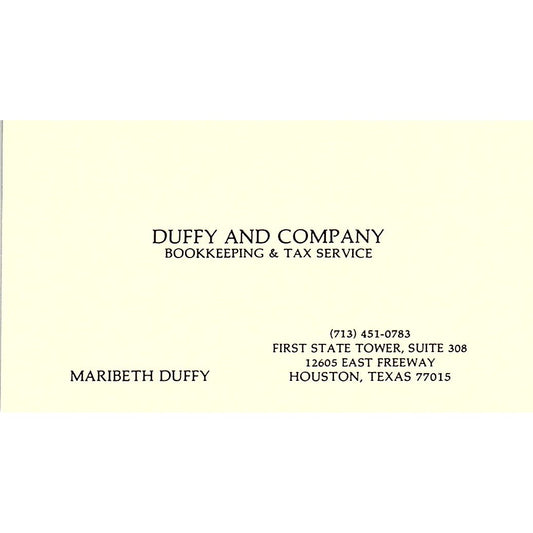 Maribeth Duffy and Company Bookkeeping & Tax Houston TX Business Card SB4-B2