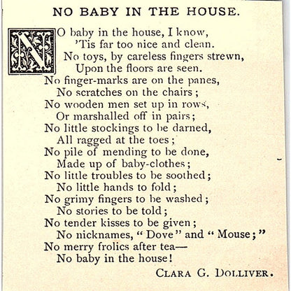No Baby in the House - Clara G. Dolliver 1884 Poem AG3-M1