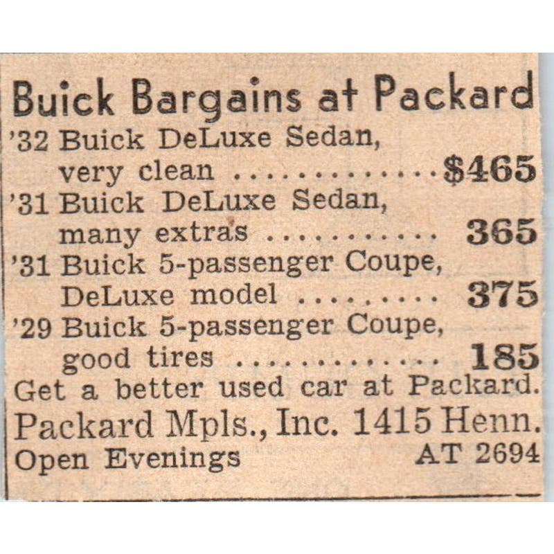 Packard Mpls Inc Auto Sales Hennepin 1935 Minneapolis Journal Ad AE7-H2