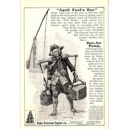 Rider-Ericsson Engine Co Hot-Air Pump April Fools Day 1903 Ad AG3-7
