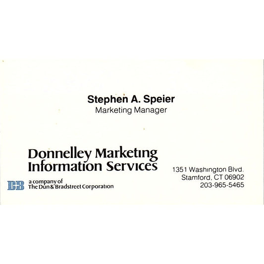 Stephen A Speier Donnelley Marketing Stamford CT Vintage Business Card SE3-B16