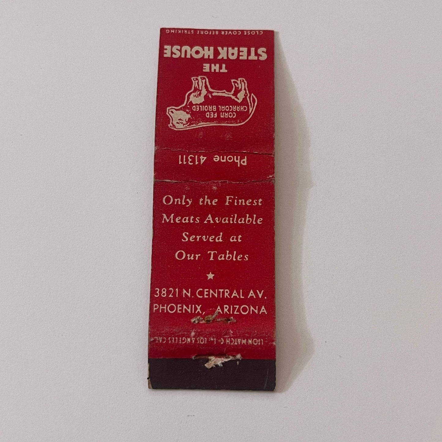 The Steak House 3821 N Central Ave Phoenix AZ Vintage Matchbook TB6-MB2-9