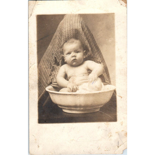 Baby Malcolm Ford Calvin in Wash Basin Antique RPPC Postcard AE2