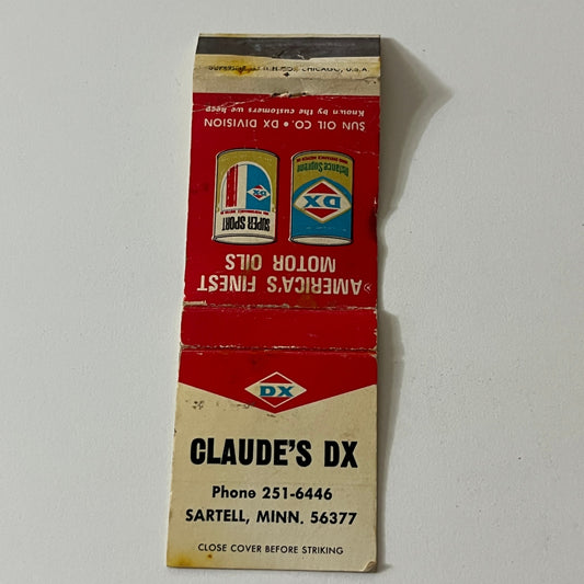 Claude's DX Sartell MN Sun Oil Co Vintage Matchbook TB6-MB2-11