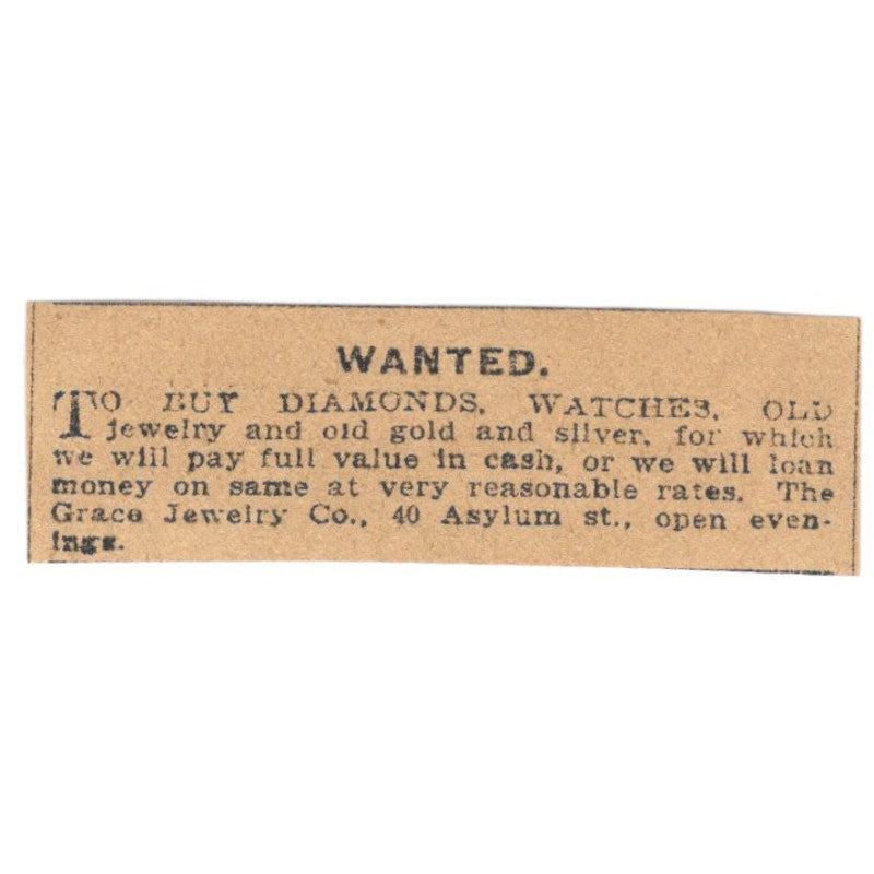 Grace Jewelry Co Asylum St Hartford 1901 Newspaper Ad AD8-HS8