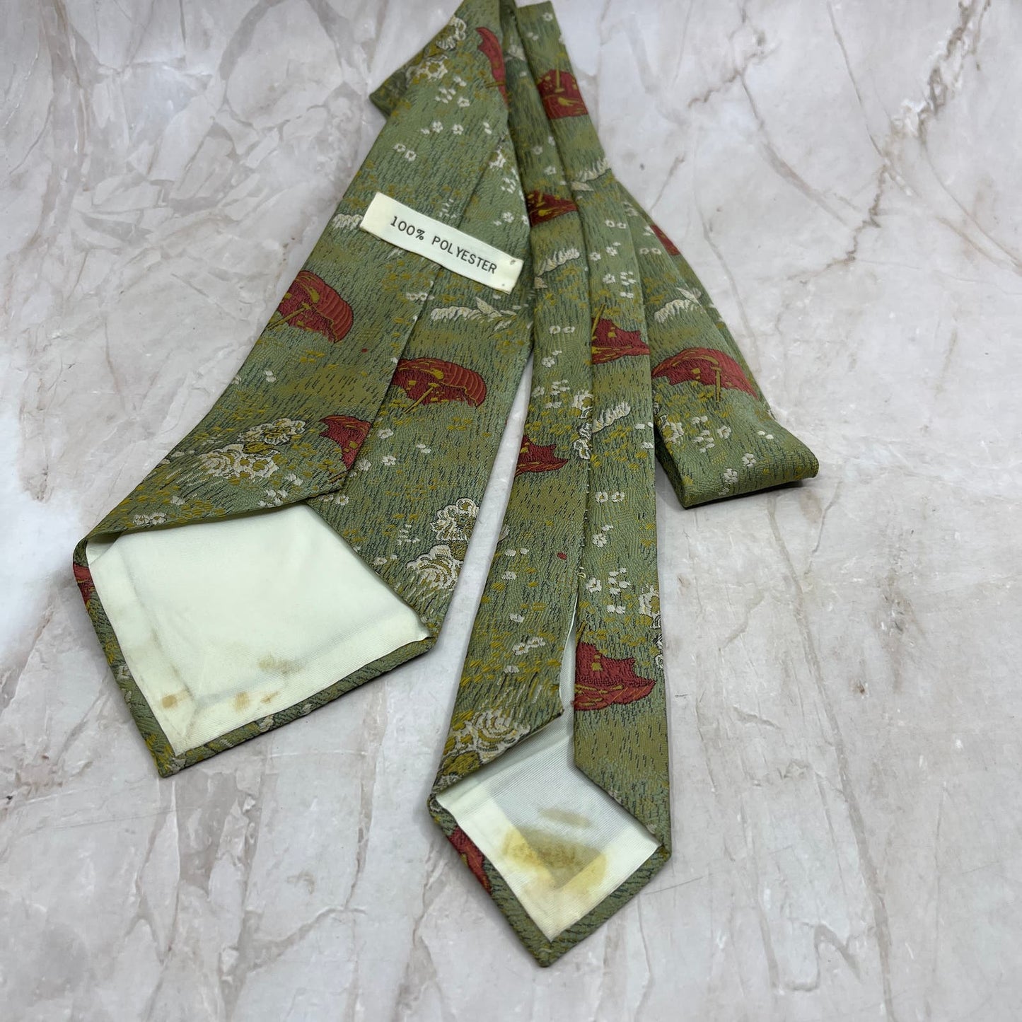 Retro Men's Green Umbrella Floral Polyester Necktie Tie TG9-T1