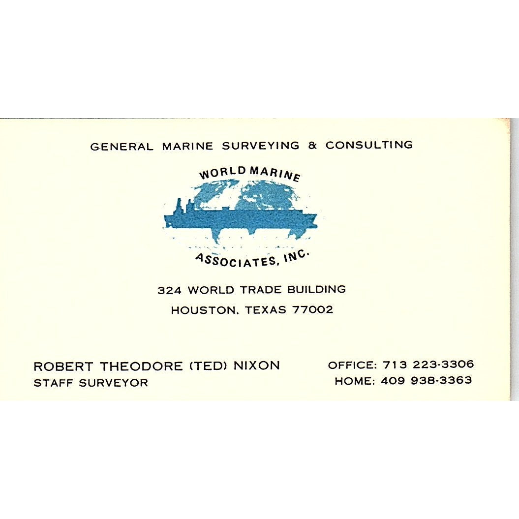 Robert Theodore Ted Nixon World Marine Assoc Houston Vtg Business Card SC9-B4
