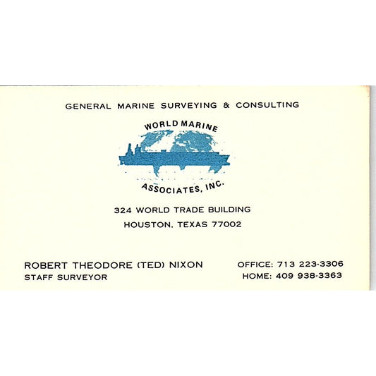 Robert Theodore Ted Nixon World Marine Assoc Houston Vtg Business Card SC9-B4