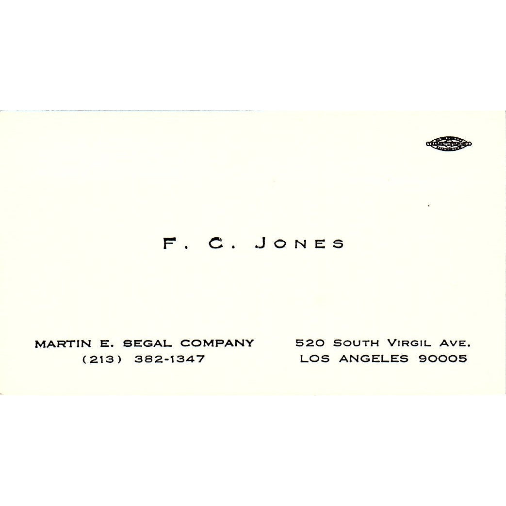 Martin E Begal Company F C Jones Los Angeles Vintage Business Card SB4-B9