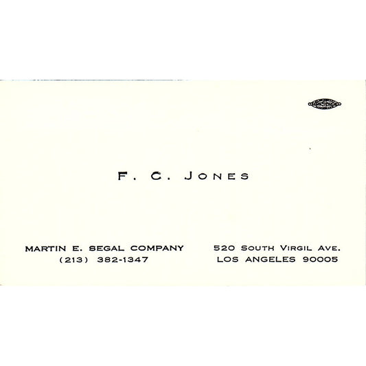 Martin E Begal Company F C Jones Los Angeles Vintage Business Card SB4-B9