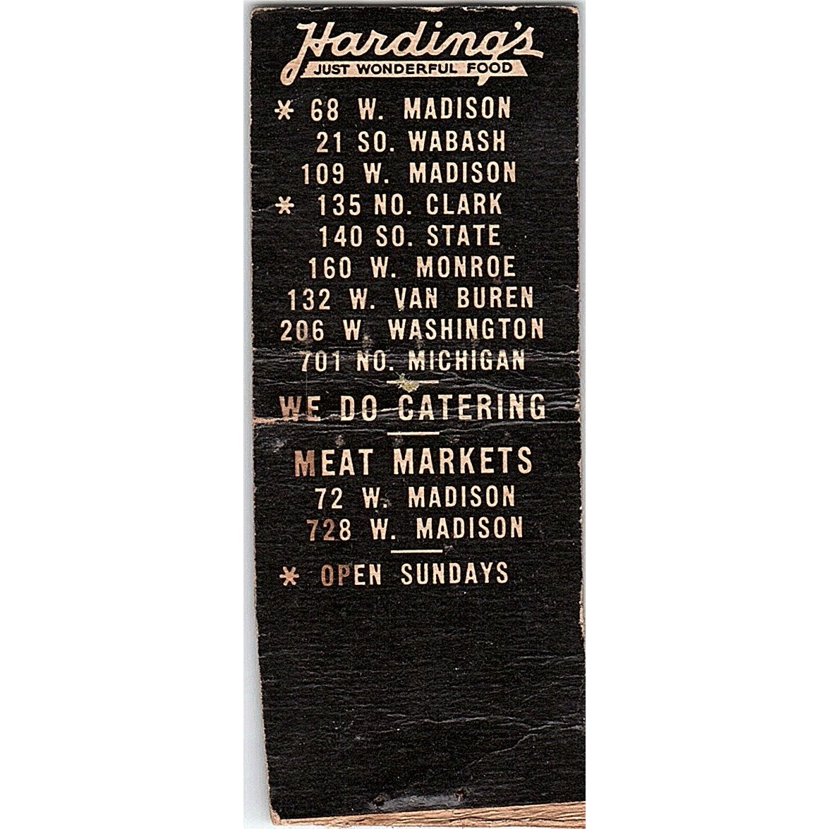 Hardings Restaurants Chicago Vintage Matchbook Cover SC7-Y10