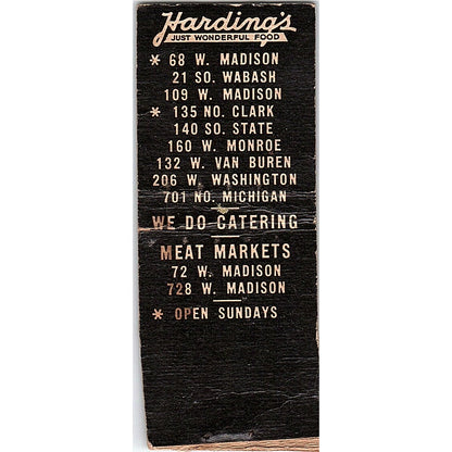 Hardings Restaurants Chicago Vintage Matchbook Cover SC7-Y10